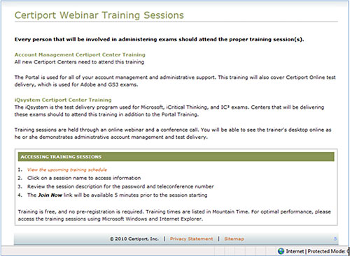 Certiport Webinar Training Page