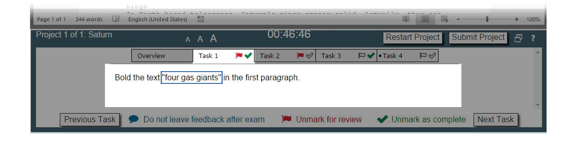Image showing example of task text inside quotation marks.